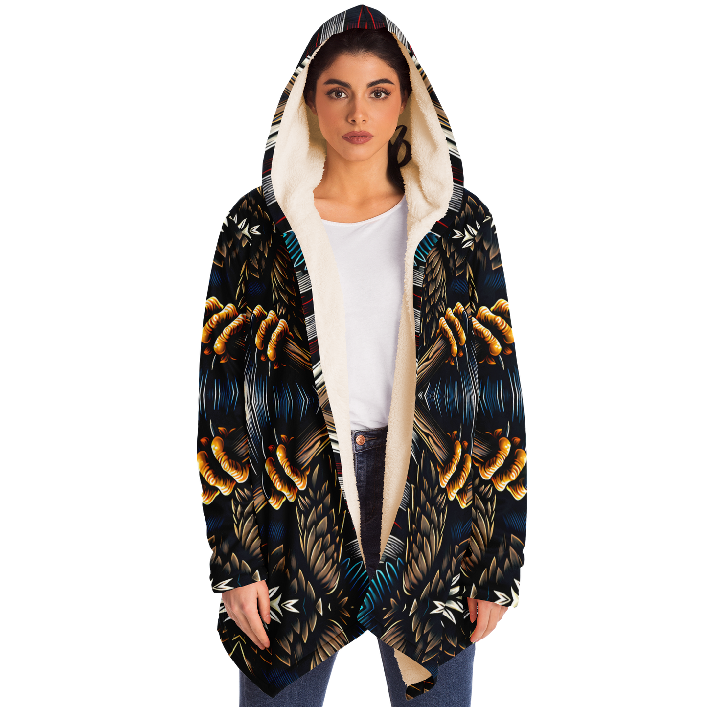 Women's Dark Geometric Knit Pattern All Over Print Microfleece Cloak