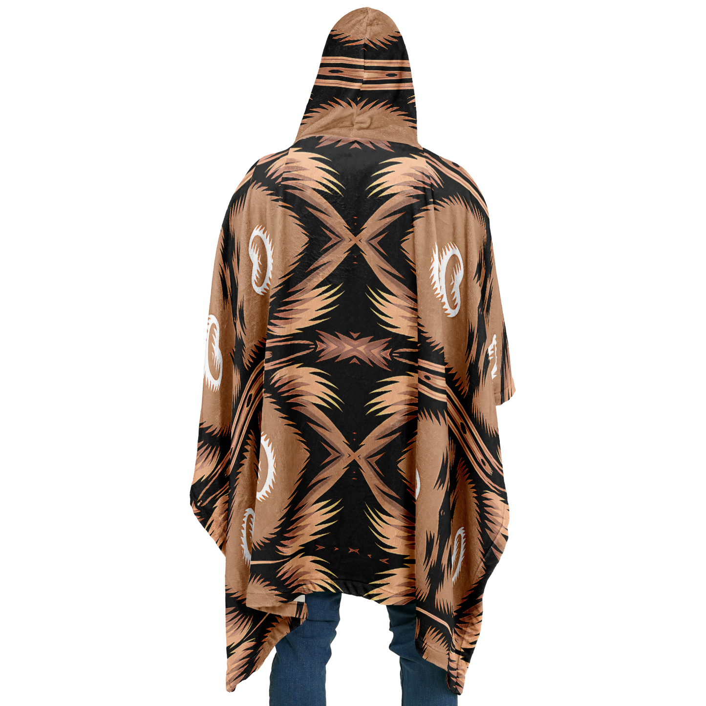 Men's Brown Geometric Pattern All-Over Print Flannel Blanket Poncho