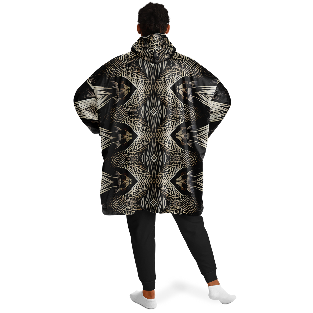 Men's Monochrome Geometric Kaleidoscope Pattern All Over Print Snug Hoodie