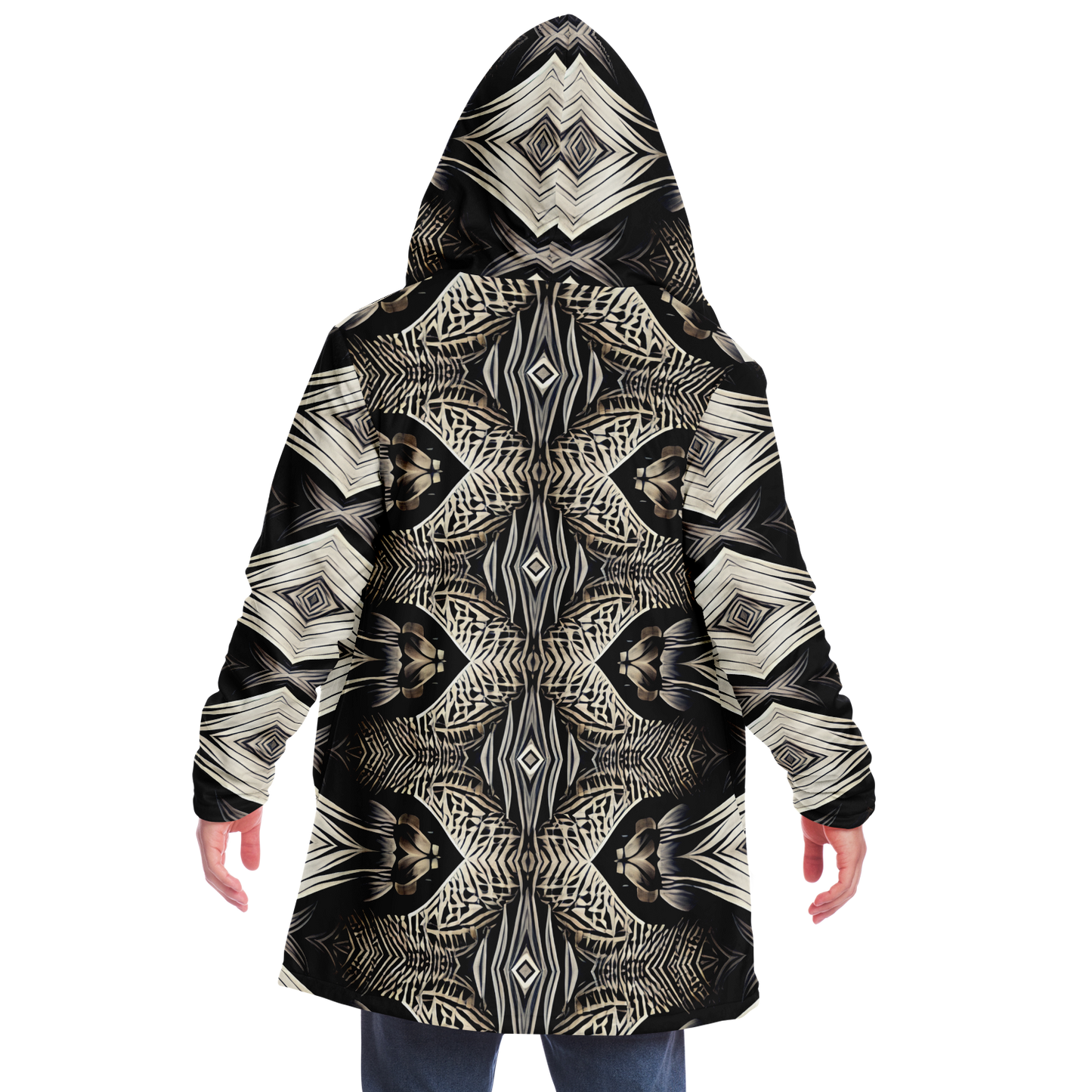Men's Monochrome Geometric Kaleidoscope Pattern All Over Print  Microfleece Cloak