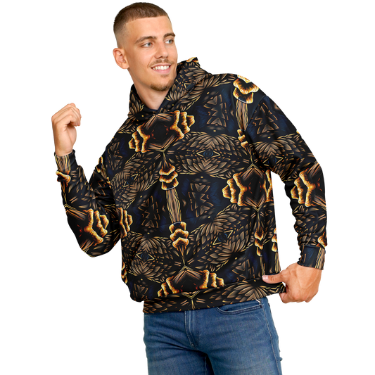 Men's Geometric Gold & Black Pattern Heavyweight Oversized Hoodie