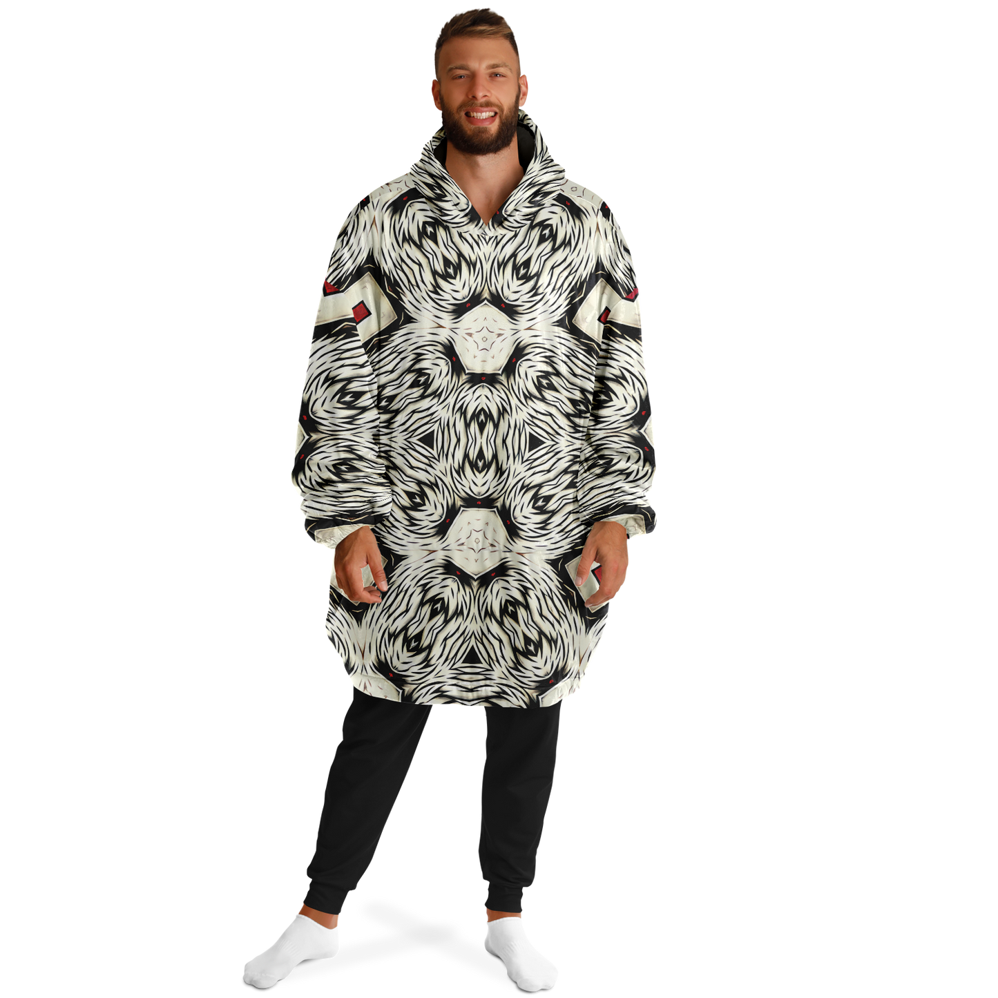 Men's Black & White Abstract Pattern  All Over print Snug Hoodie
