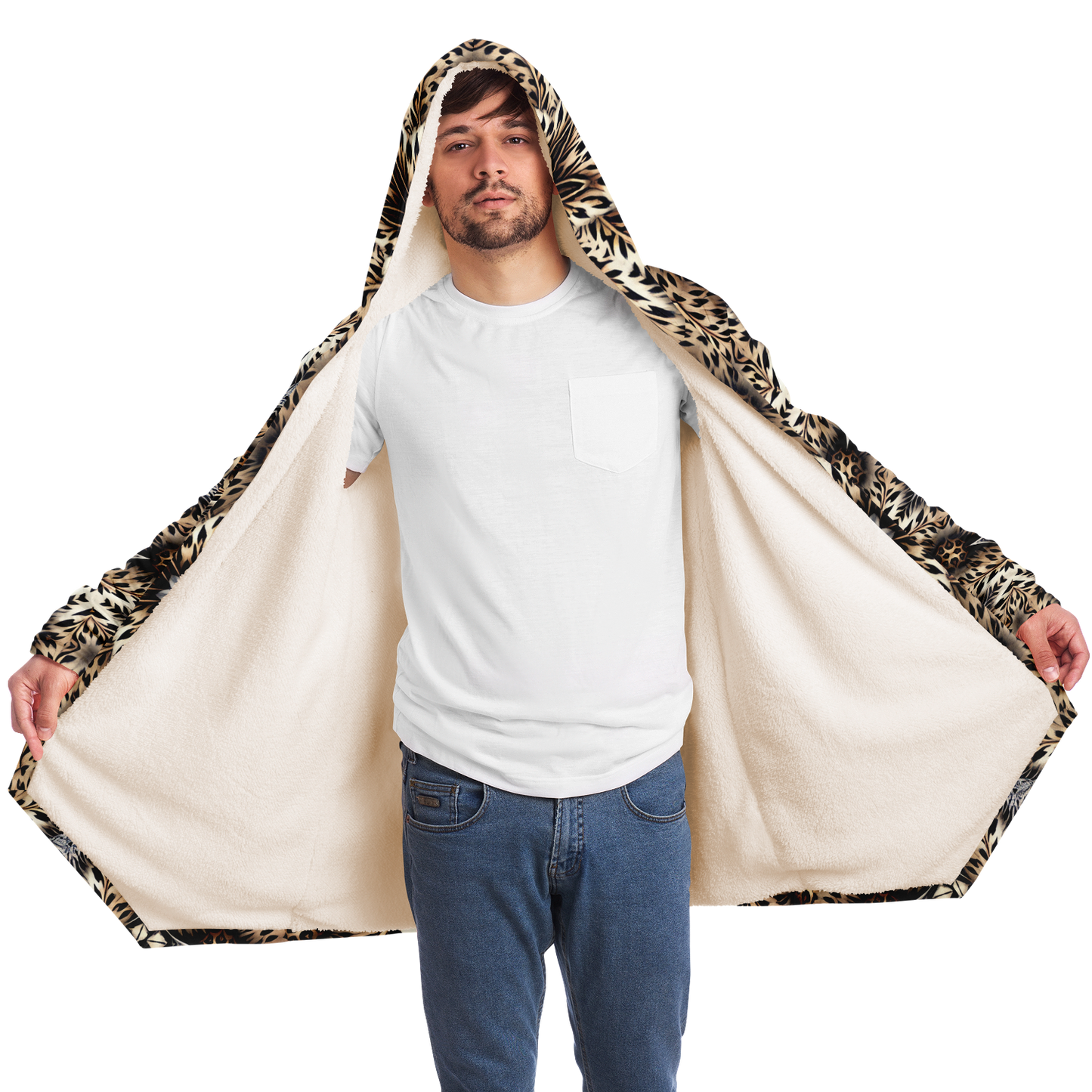 Men's Leopard Kaleidoscope Pattern All-Over Print Microfleece Cloak