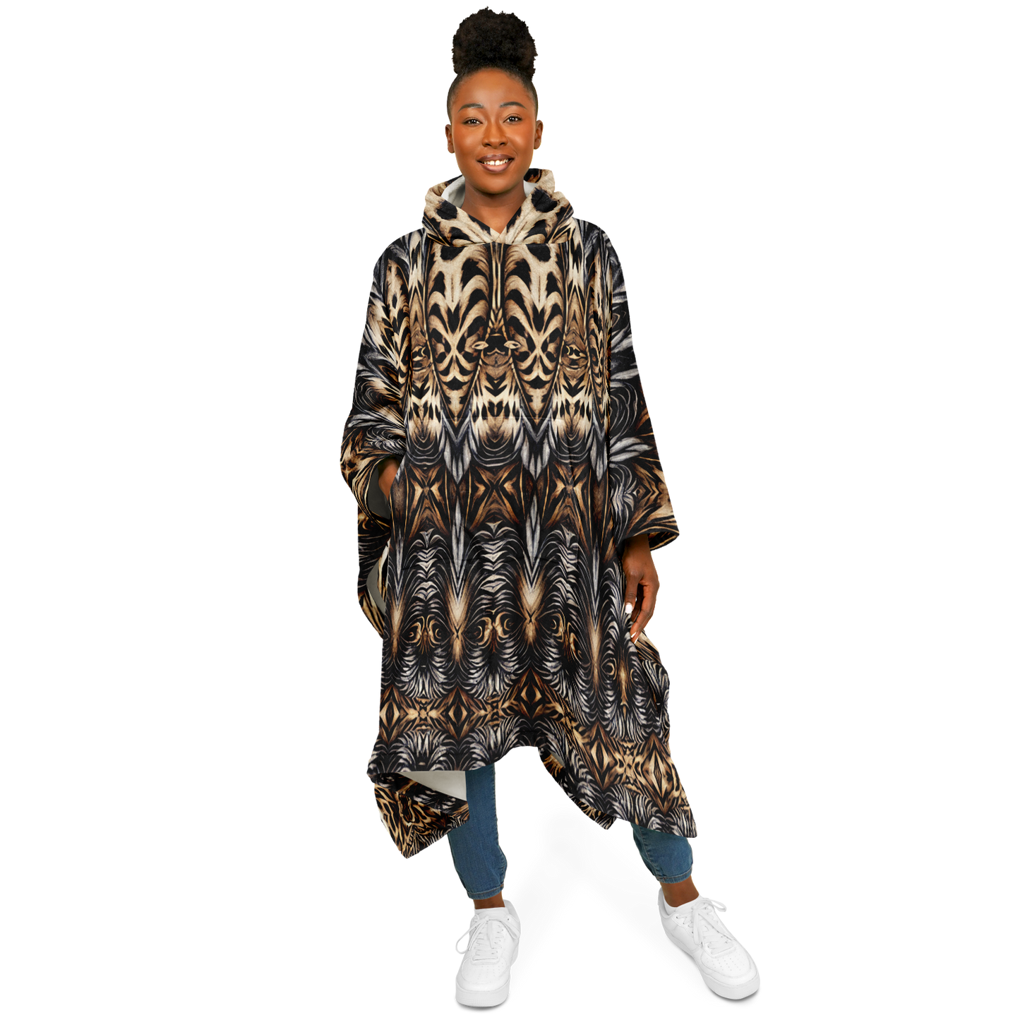 Women's Leopard Trendy Geometric Pattern All-Over Print Flannel Blanket Poncho