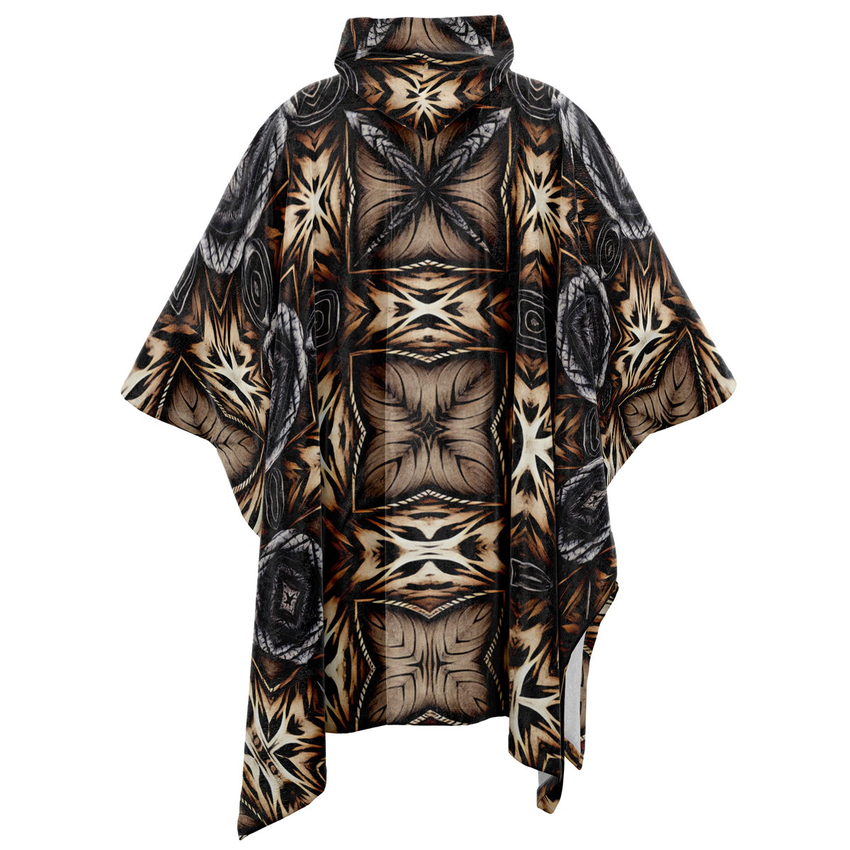 Men's Geometric Kaleidoscope Brown Pattern All Over Print Flannel Blanket Poncho