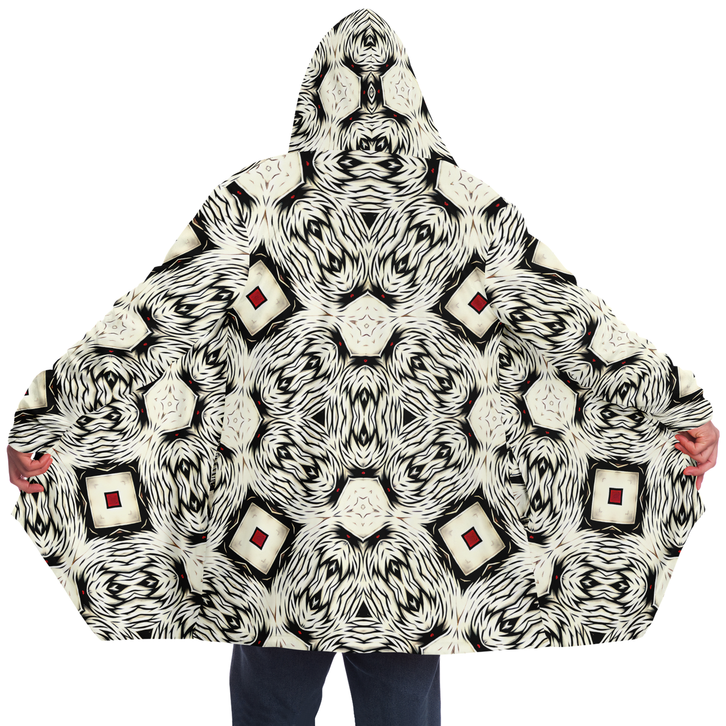 Men's Black & White Abstract Pattern All Over print Microfleece Cloak