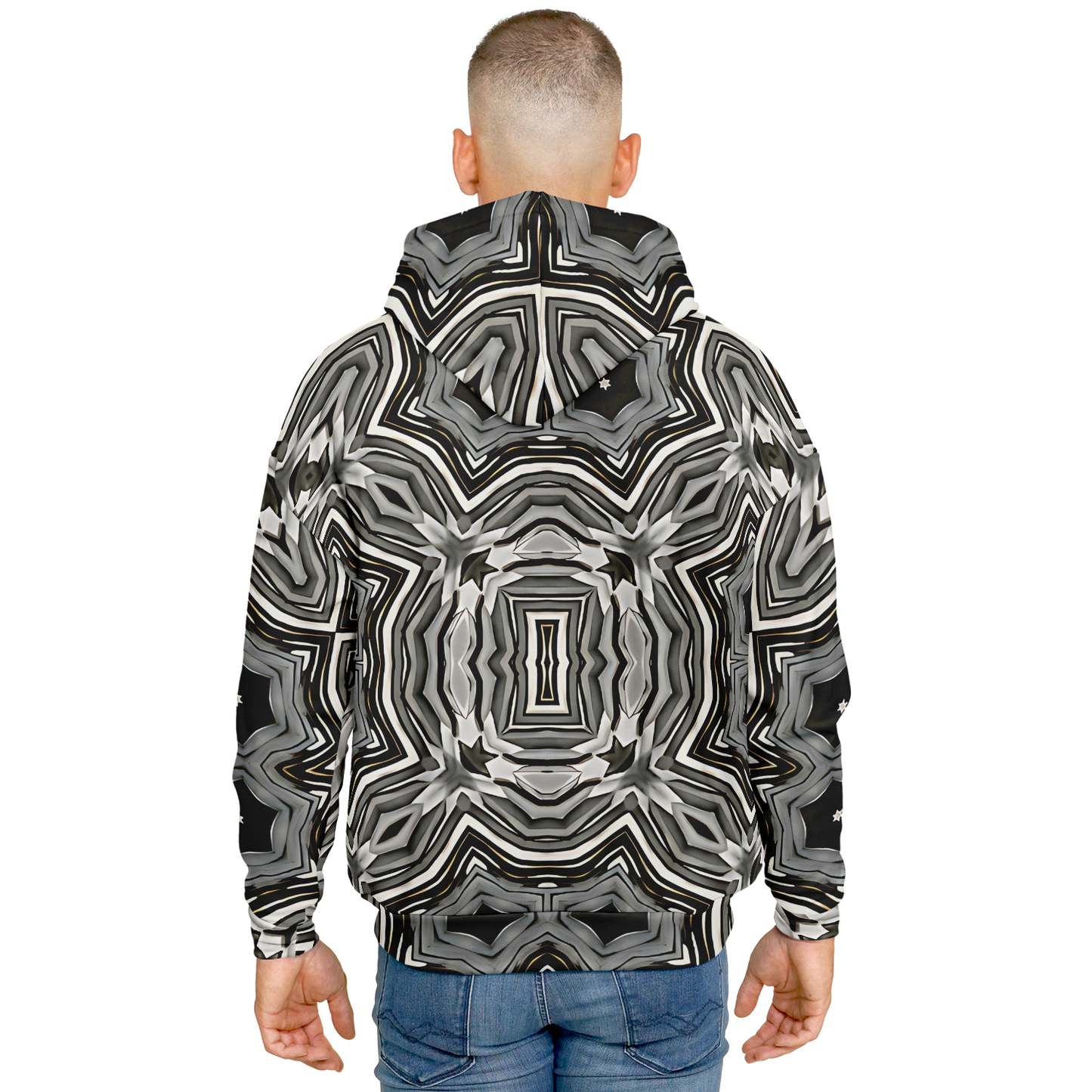 Men's Monochrome Kaleidoscope Pattern Heavyweight Oversized Hoodie