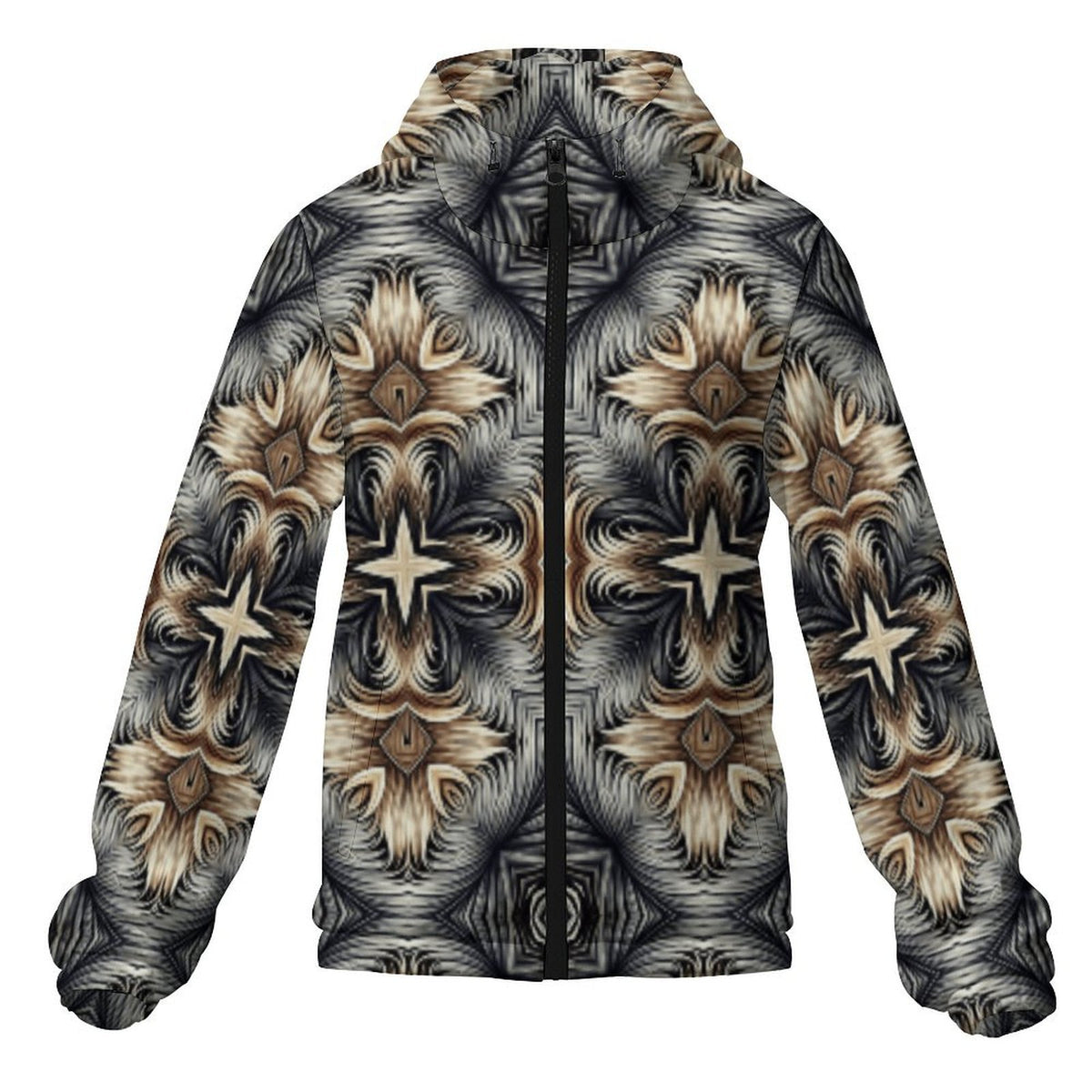 Men's Neutral Geometric Floral Pattern All Over print Hooded Windbreaker Jacket