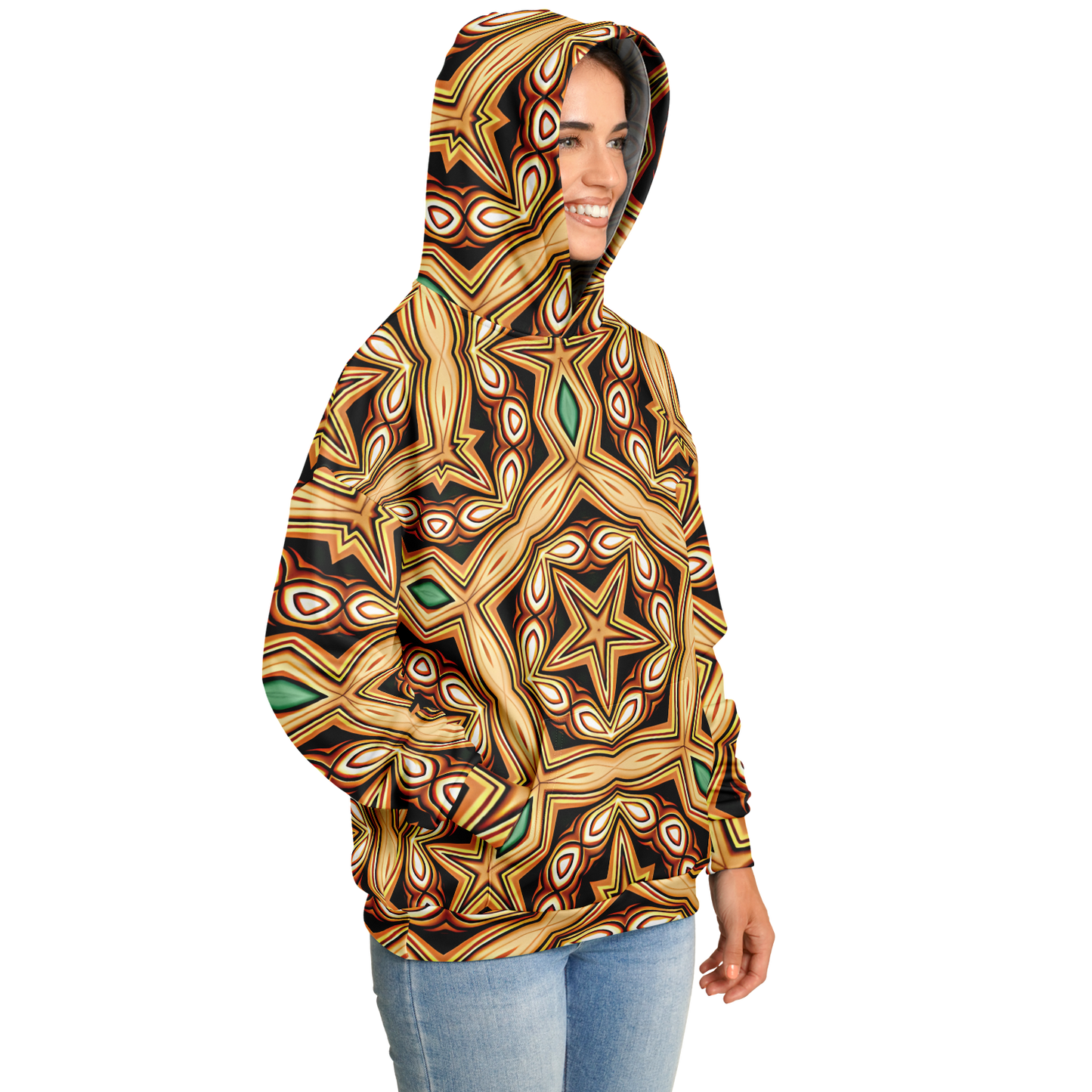 Women's Retro Geometric Brown & Teal Pattern Heavyweight Oversized Hoodie