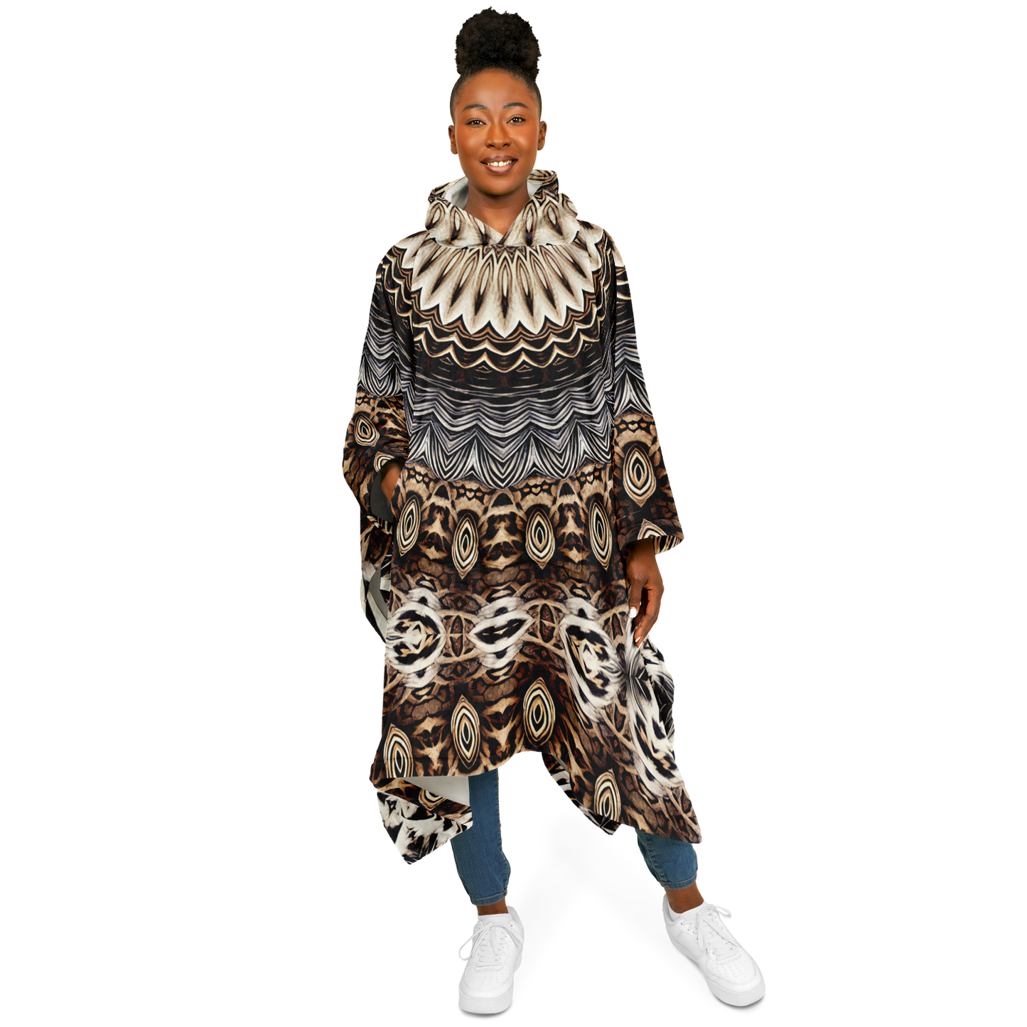 Women's Kaleidoscope Mandala Pattern  All-Over Print Flannel Blanket Poncho