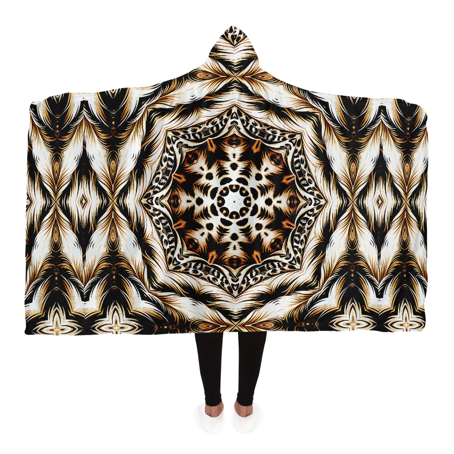 Women's Kaleidoscope Leopard Pattern All Over Print Hooded Blanket Micro Fleece