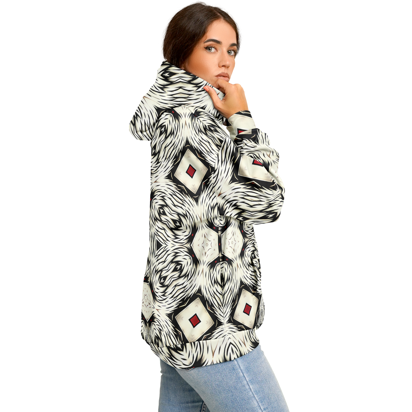 Women's Black & White Abstract Pattern All Over print Heavyweight Oversized Hoodie