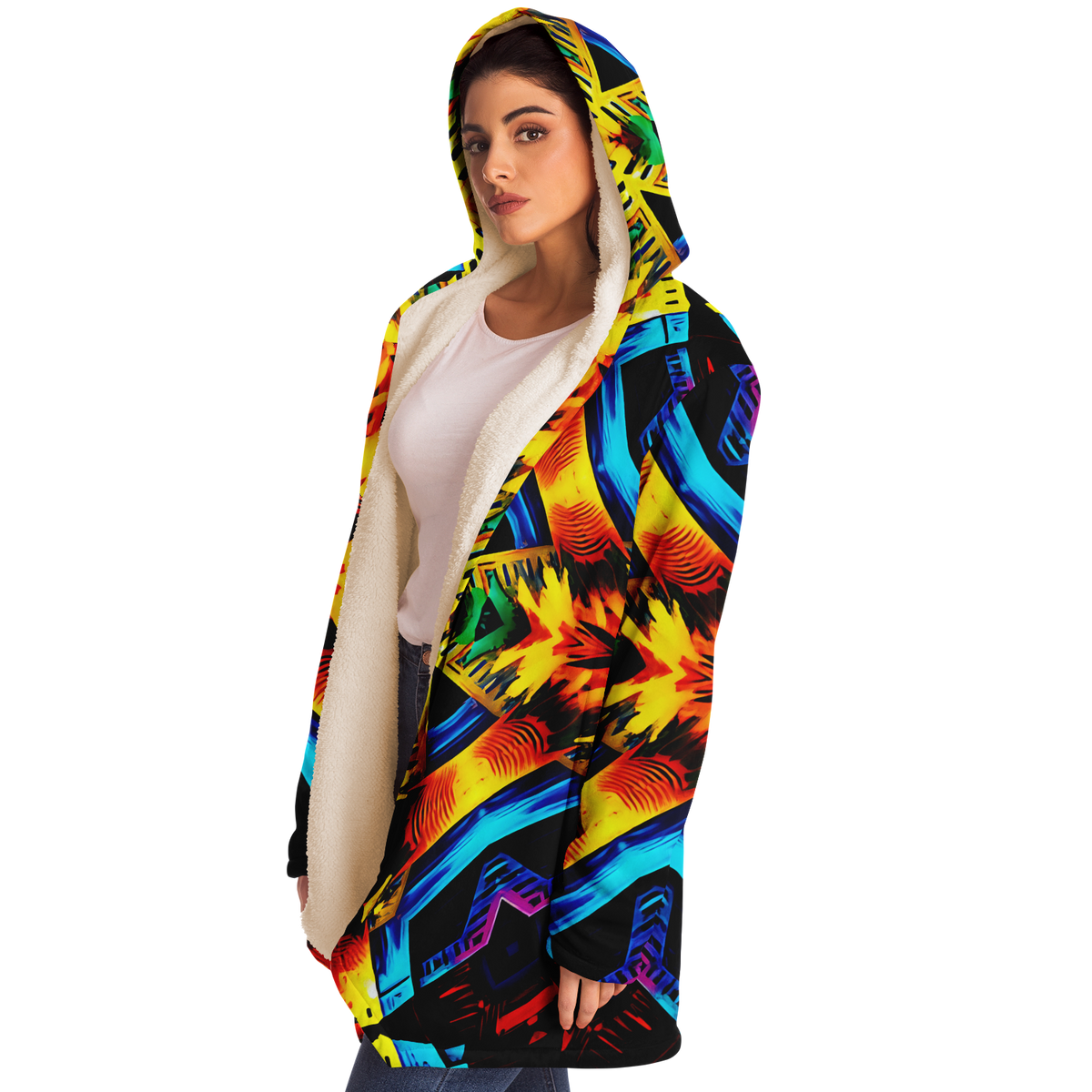 Women's Vibrant Kaleidoscope Tribal Pattern Design All Over Print Microfleece Cloak