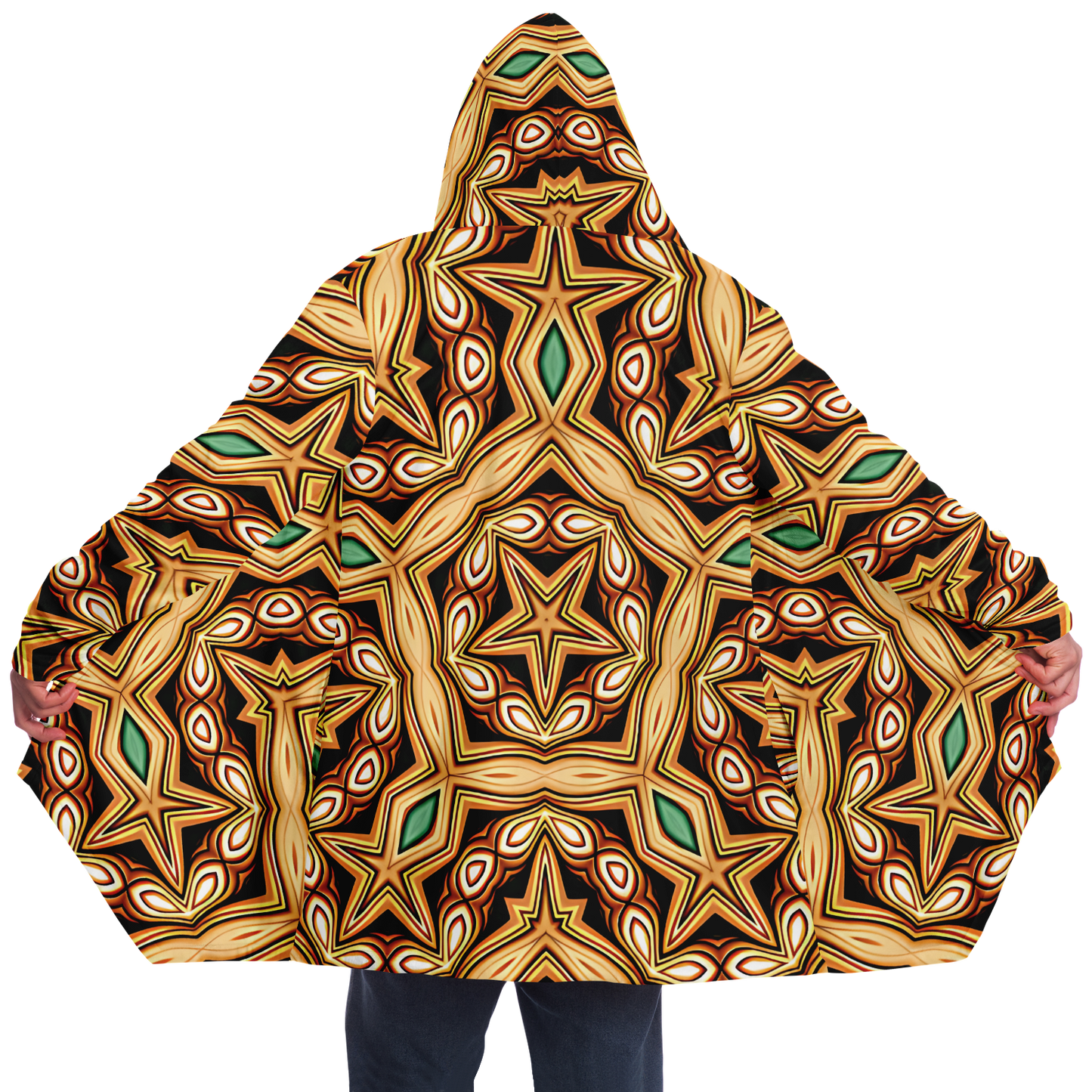 Men's Retro Geometric Brown & Teal Pattern Microfleece Cloak