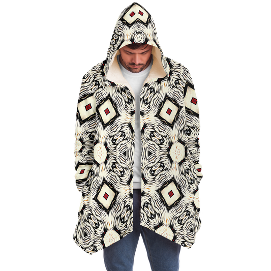 Men's Black & Cream Geometric Pattern All Over Print Microfleece Cloak