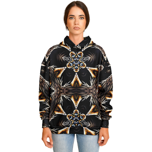 Women's Geometric Black & Gold Kaleidoscope Print Heavyweight Oversized Hoodie