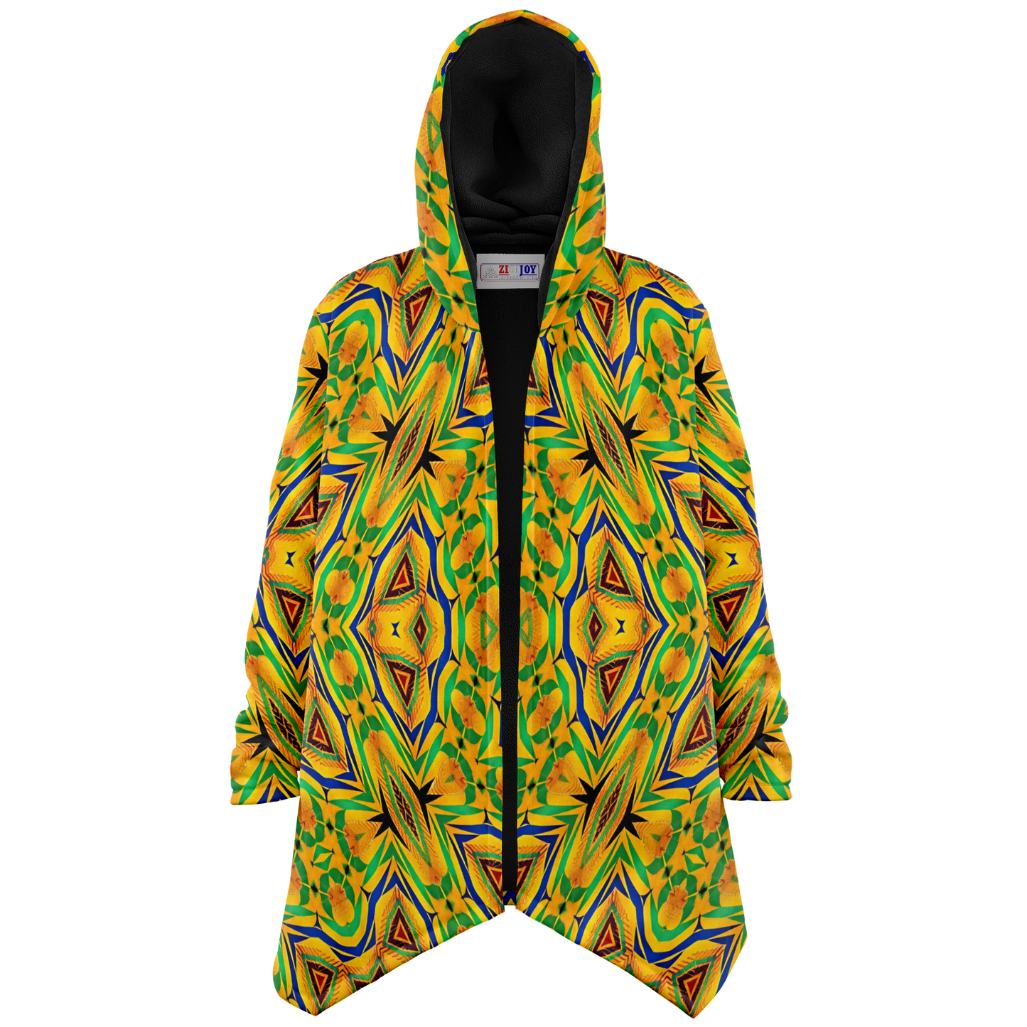 Women's Vibrant Yellow Green Geo Kente Pattern All-Over Print Microfleece Cloak