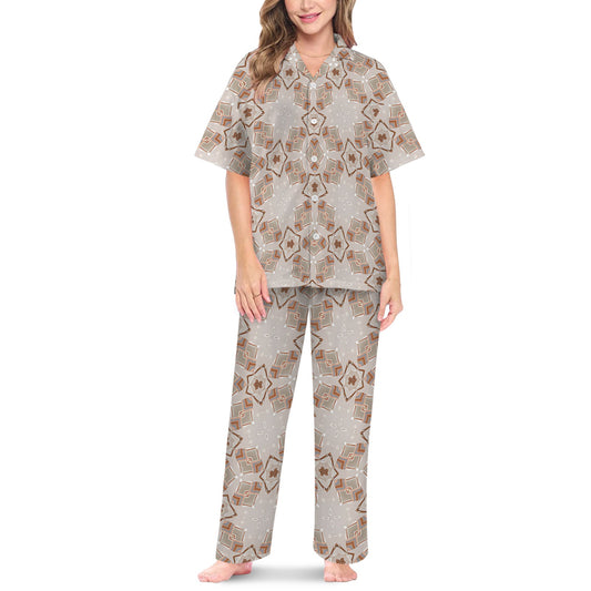 Women's Neutral Calico Floral Pattern All-Over Print V-Neck Pajama Set
