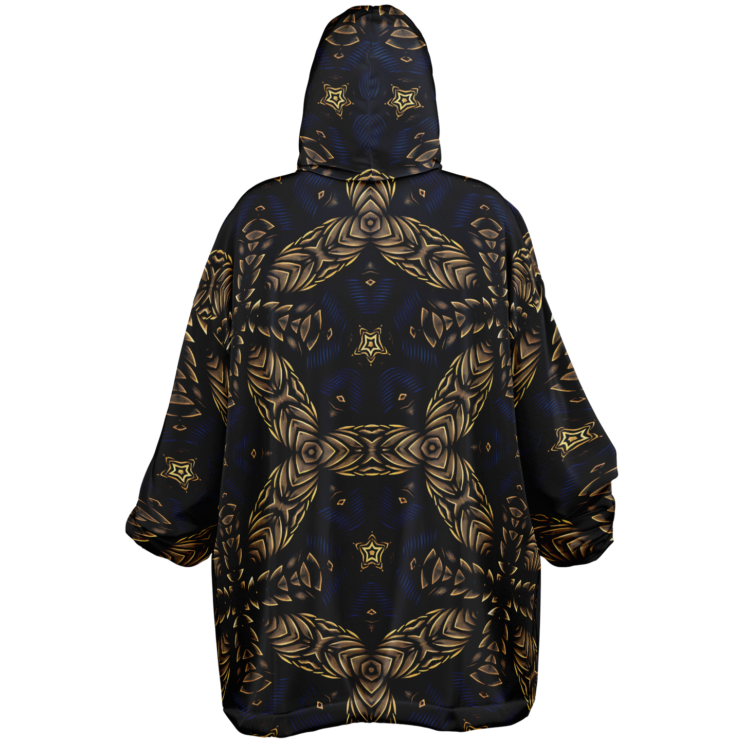Women's Asymmetrical Gold, Blue & Black Pattern All Over Print Snug Hoodie