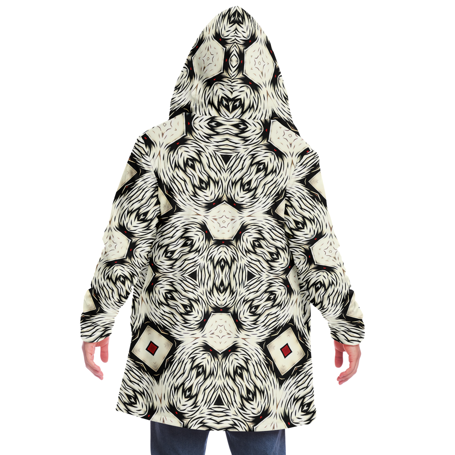 Men's Black & White Abstract Pattern All Over print Microfleece Cloak