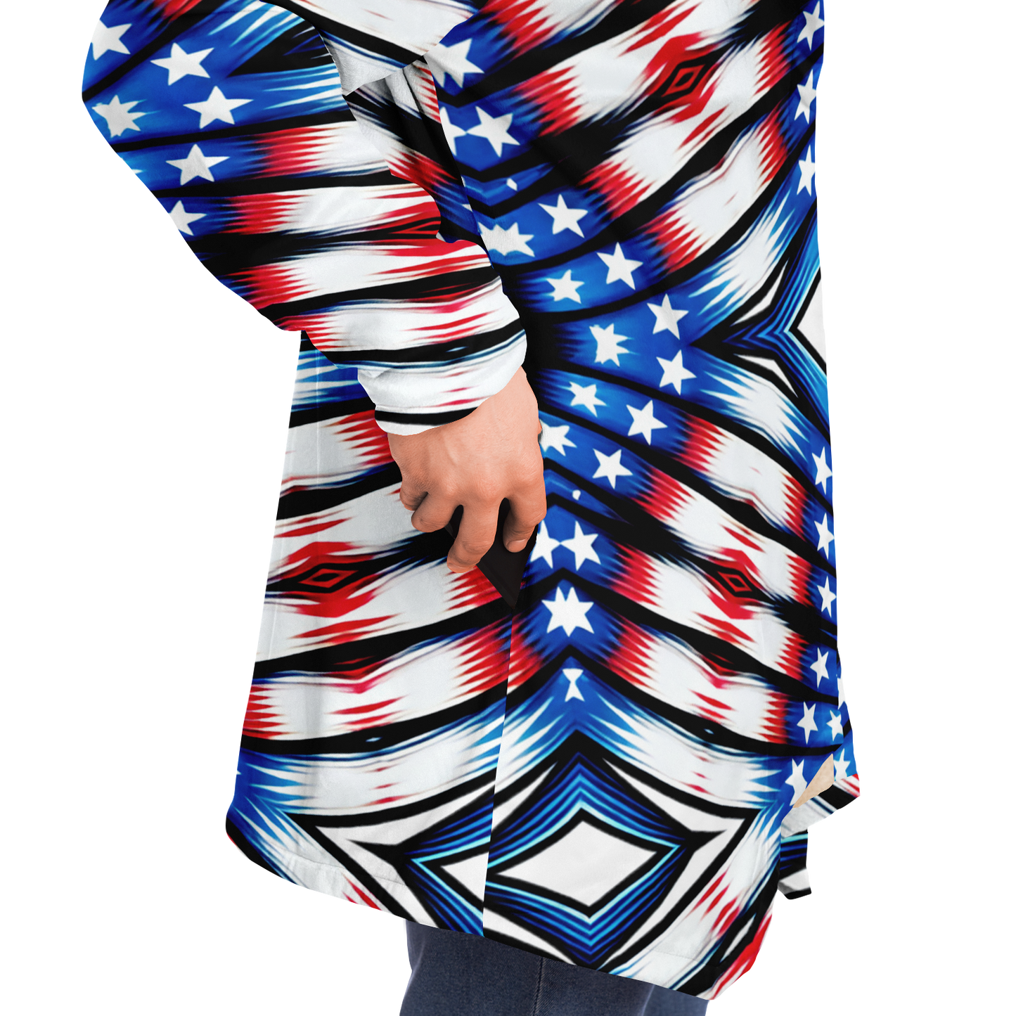Men's Red White Blue Geometric Pattern All-Over Print All Over Print Microfleece Cloak