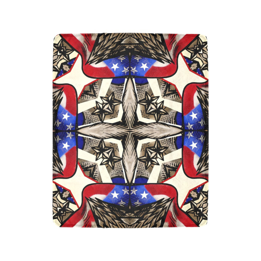 Patriotic Stars & Cross Kaleidoscope Pattern All-Over Print Ultra-Soft Micro Fleece Blanket 40"x50"
