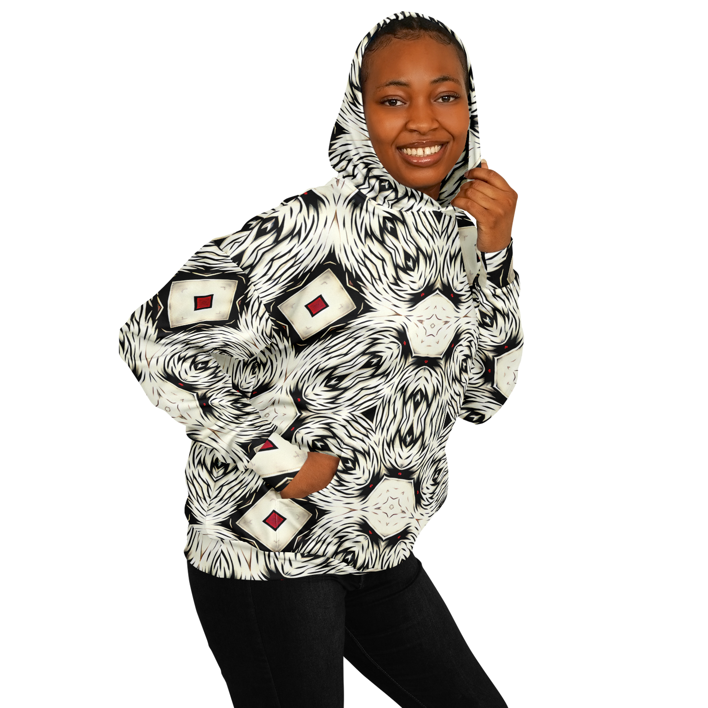 Women's Black & White Abstract Pattern All Over print Heavyweight Oversized Hoodie