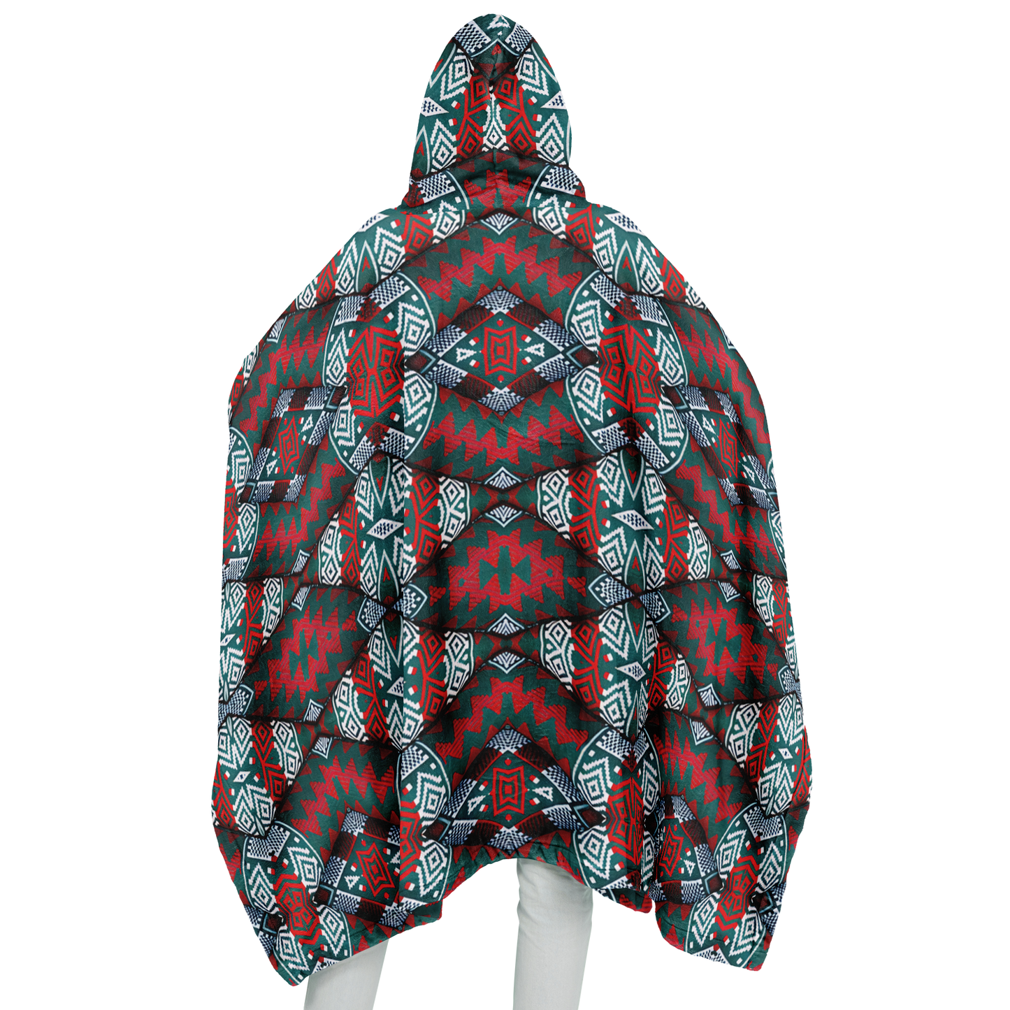Women's Red, Green & Teal Tribal Geometric Pattern All-Over Print Flannel Blanket Poncho