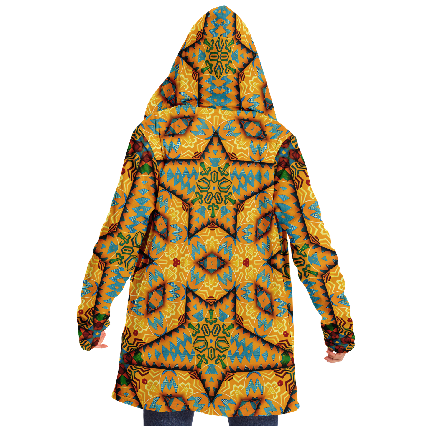 Women's Golden Geometric Mosaic Pattern Microfleece Cloak