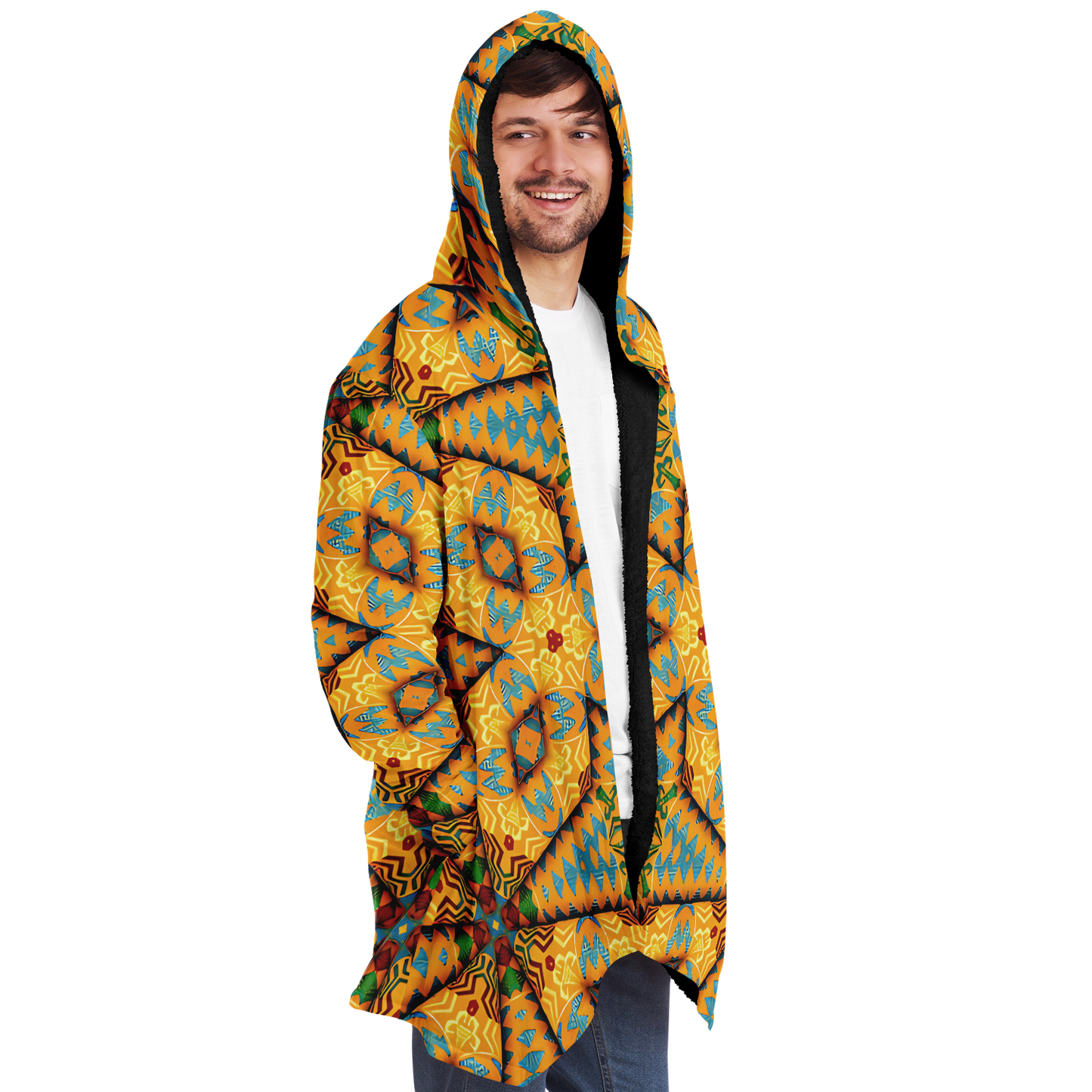 Men's Golden Geometric Mosaic Pattern Microfleece Cloak
