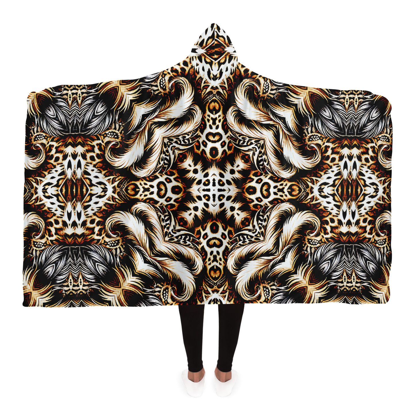 Women's Leopard Kaleidoscope Pattern All-Over Print Hooded Blanket Micro Fleece