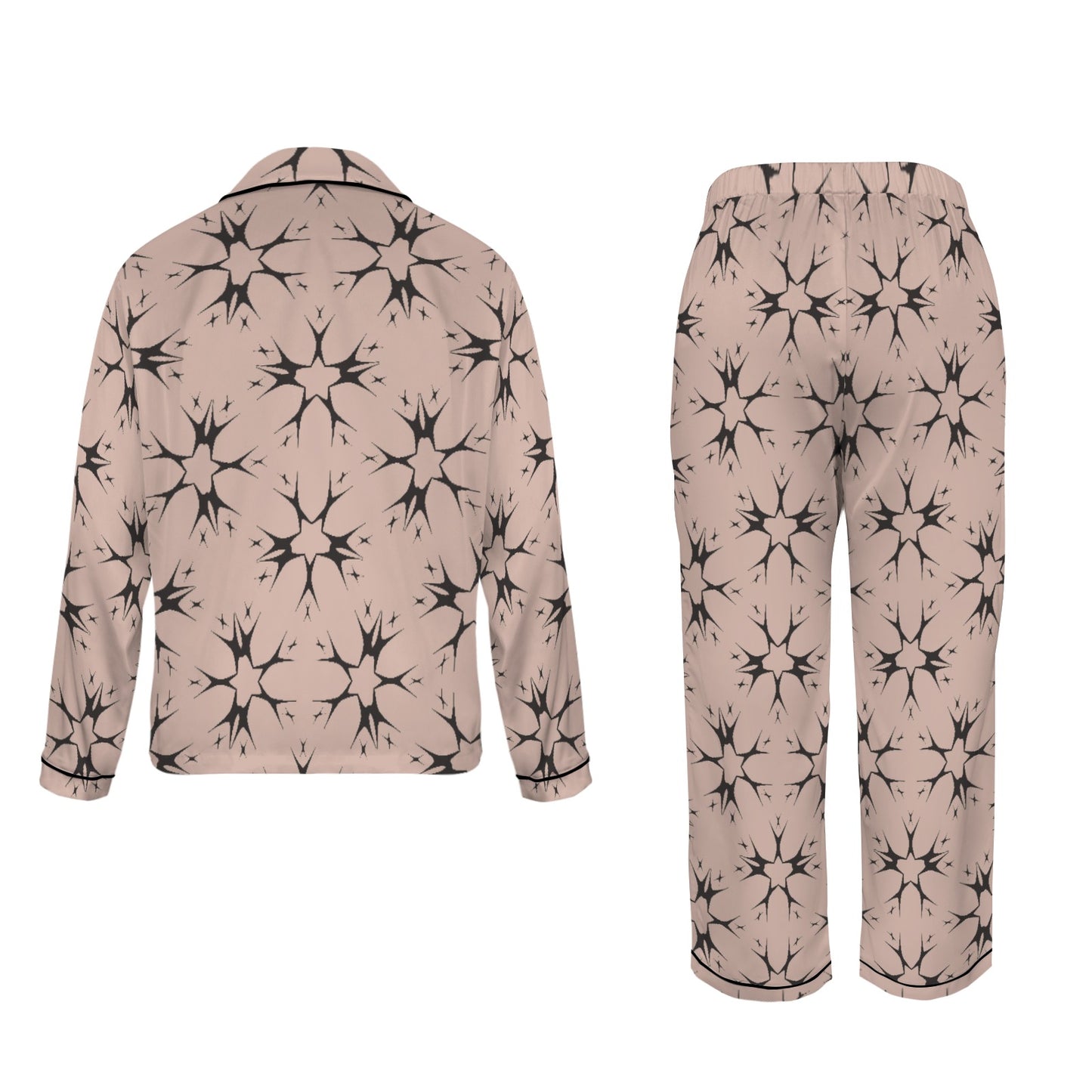 Women's Blush Pink Kaleidoscope Pattern All-Over Print Long Sleeve Satin Pajama Set
