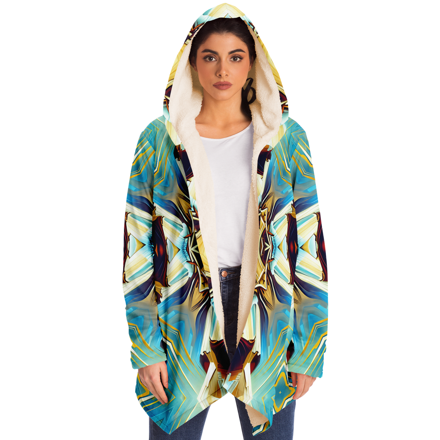 Women's Abstract Teal & Gold Pattern All Over Print Microfleece Cloak