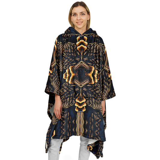 Women's Geometric Gold & Black Pattern Flannel Blanket Poncho