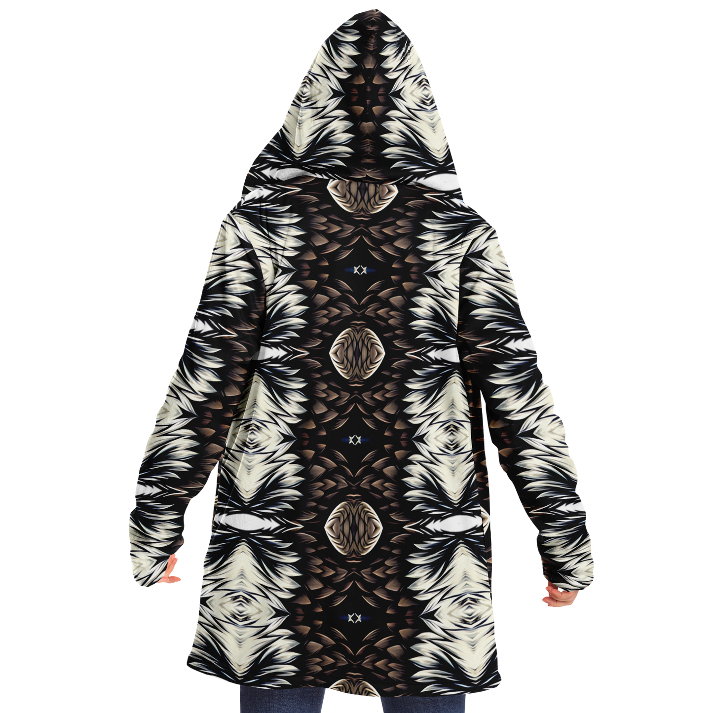 Women's Black White & Brown Kaleidoscope Pattern All Over Print Microfleece Cloak