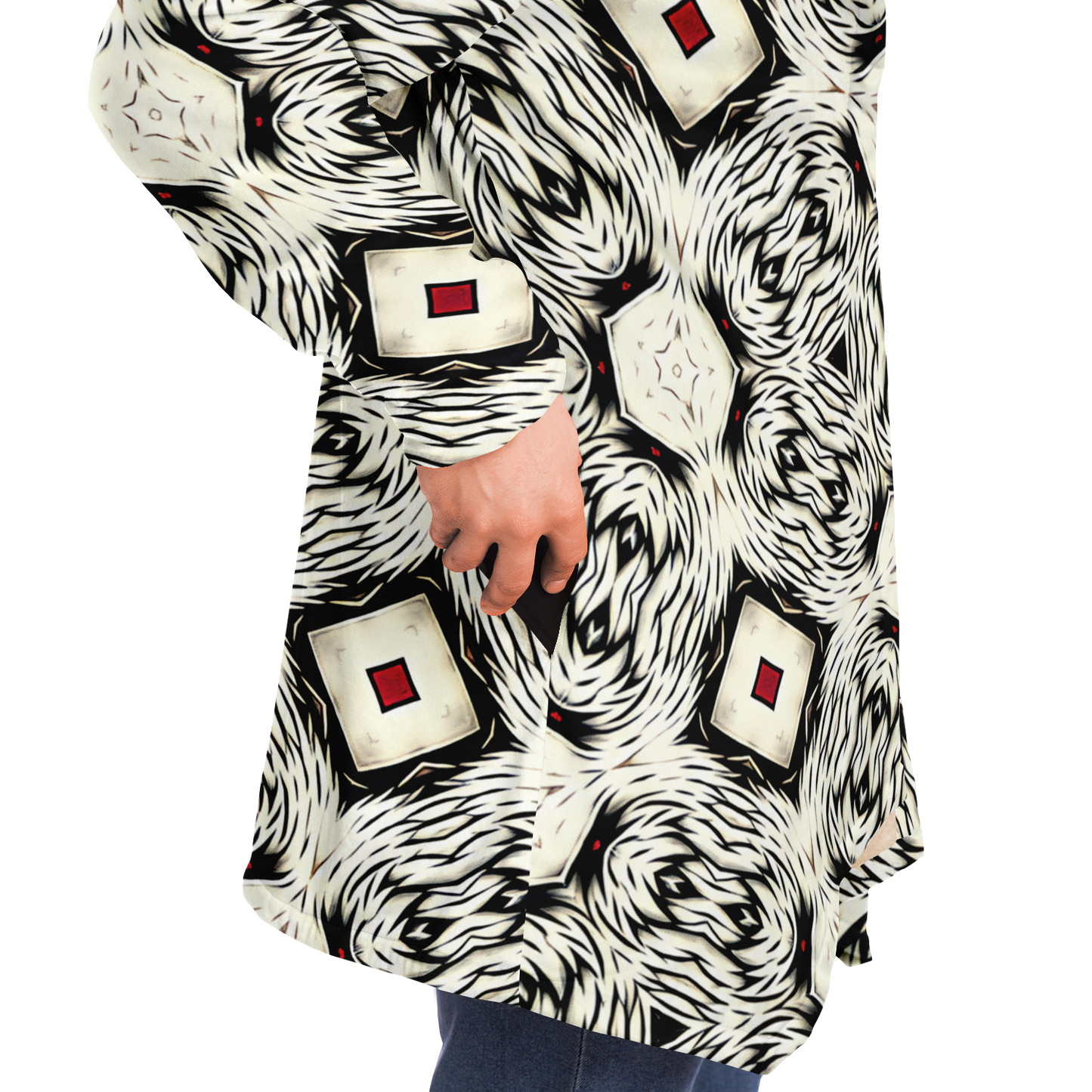 Men's Black & White Abstract Pattern All Over print Microfleece Cloak