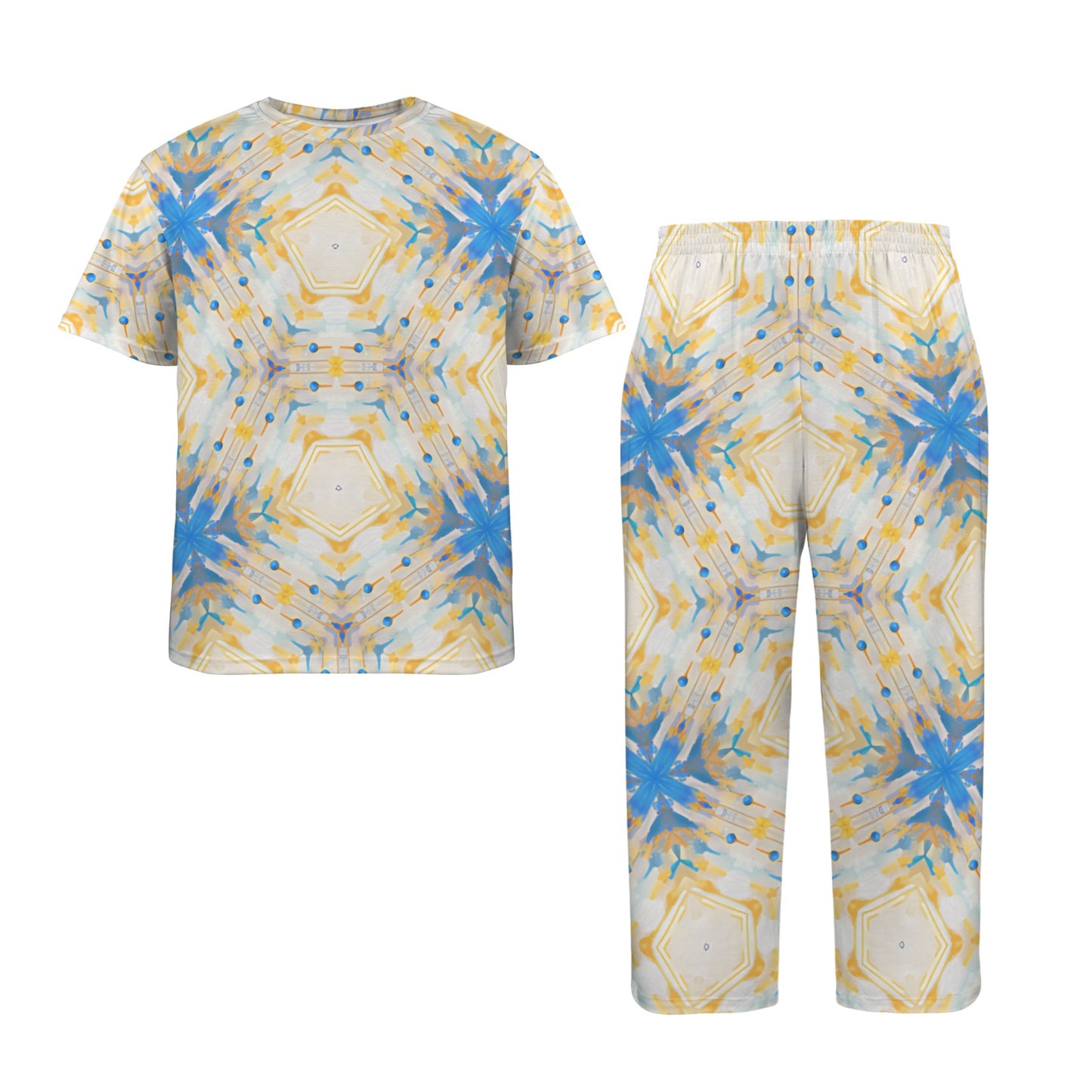 Men's Kaleidoscope Sunburst Pattern All-Over Print Crew Neck Pajama Set