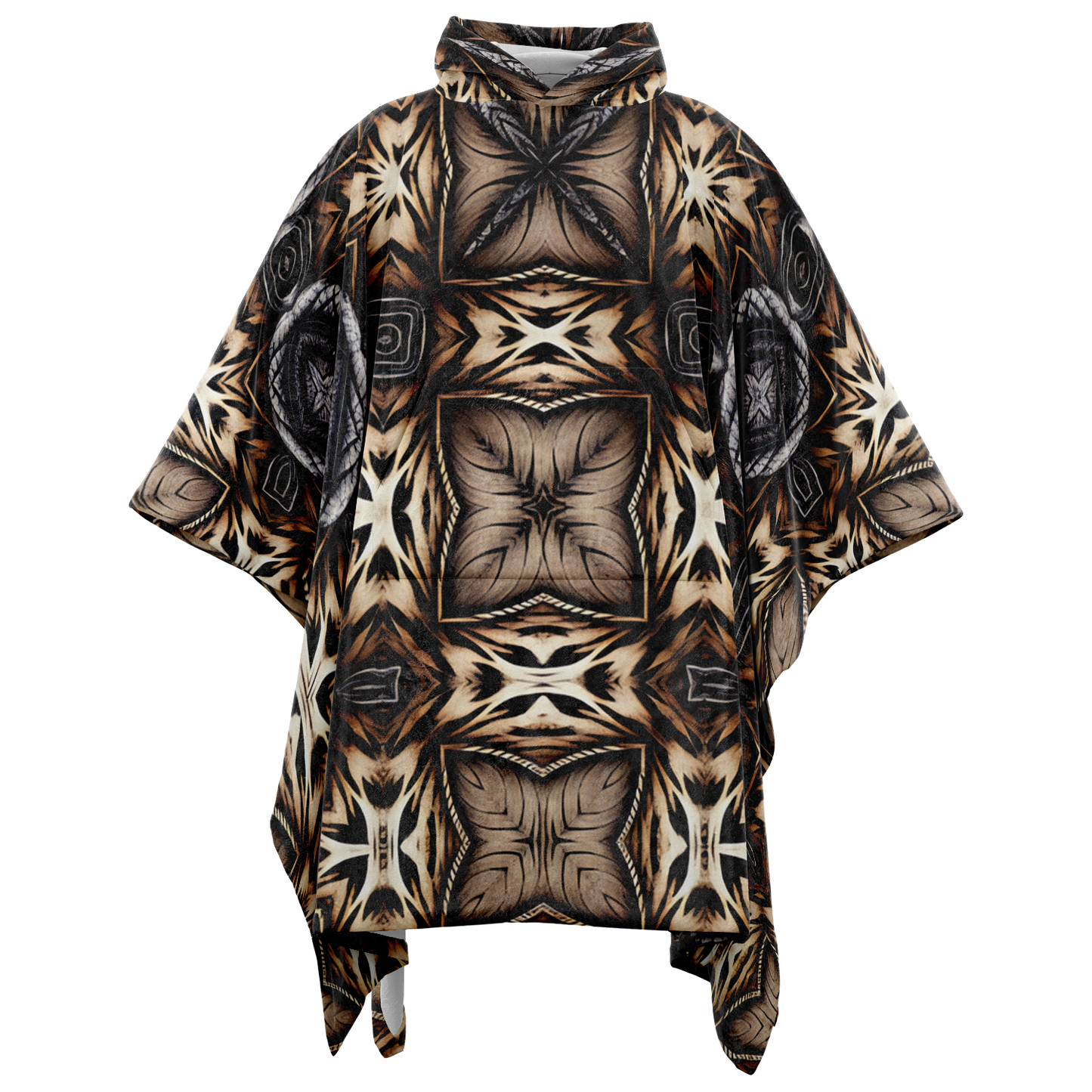 Men's Geometric Kaleidoscope Brown Pattern All Over Print Flannel Blanket Poncho