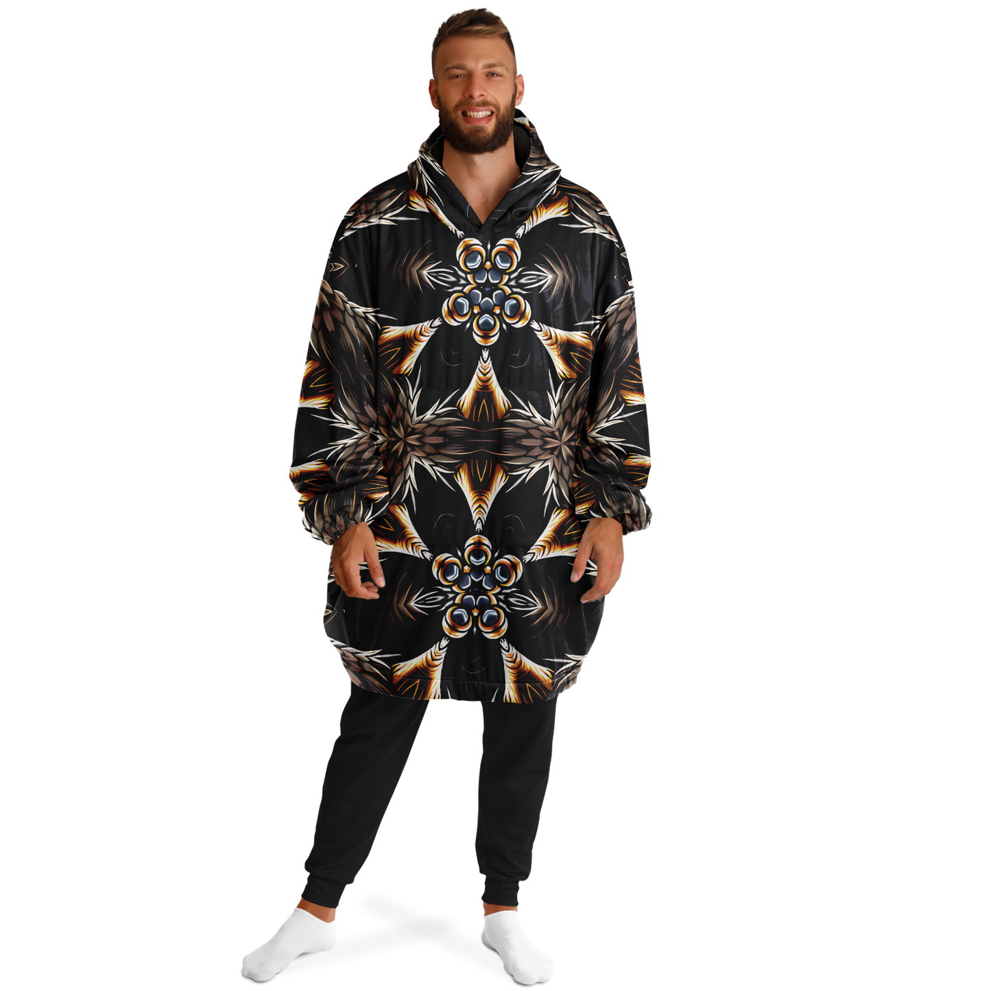 Men's Geometric Black & Gold Kaleidoscope Print Snug Hoodie