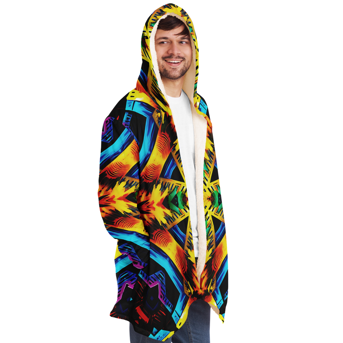 Men's Vibrant Kaleidoscope Tribal Pattern Design All Over Print Microfleece Cloak