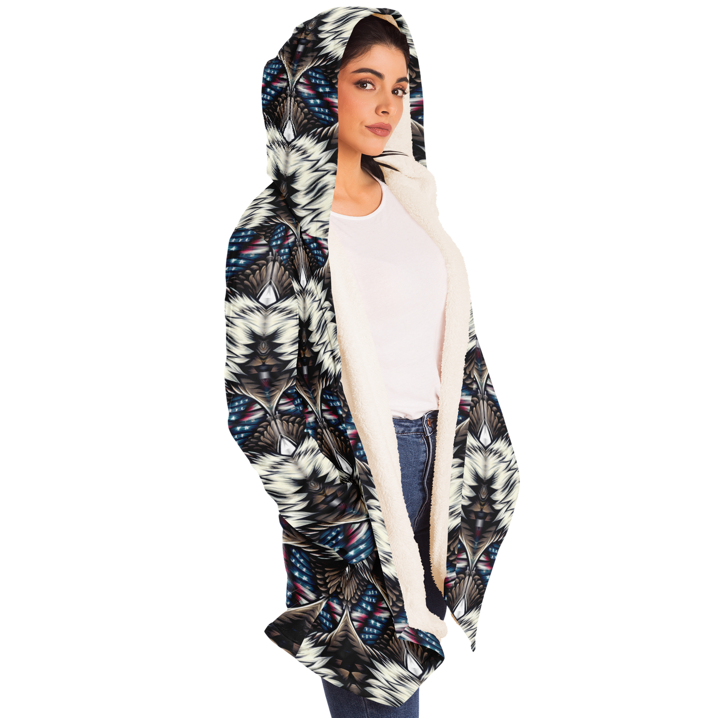 Women's Bold Geometric Pattern All-Over Print Microfleece Cloak