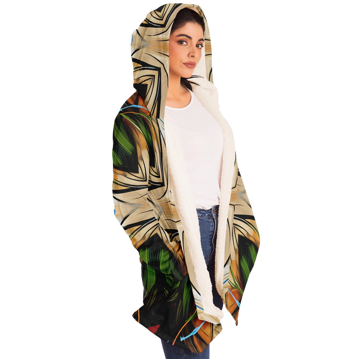 Women's Geometric Kaleidoscope Pattern Design All Over Print Microfleece Cloak
