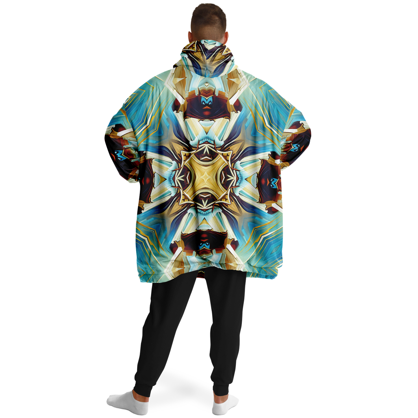 Men's Abstract Teal & Gold Pattern All Over Print Snug Hoodie