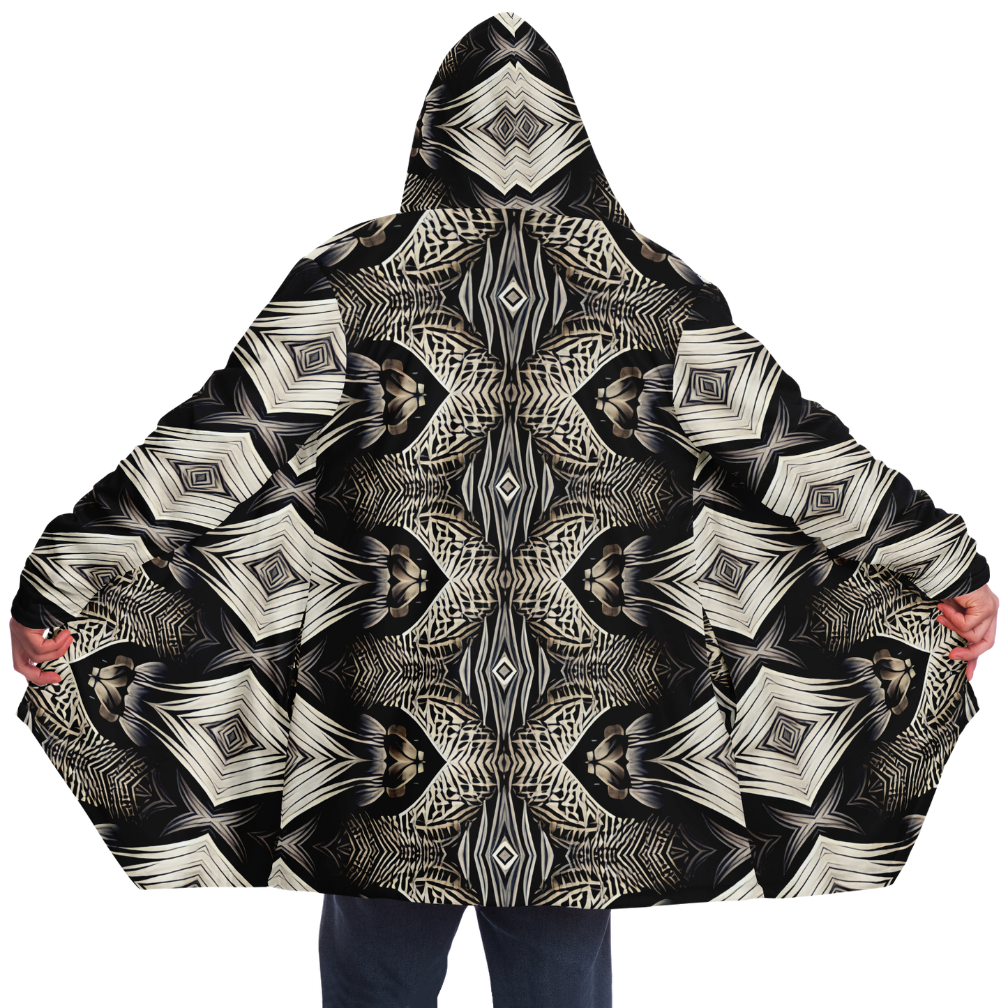 Men's Monochrome Geometric Kaleidoscope Pattern All Over Print  Microfleece Cloak