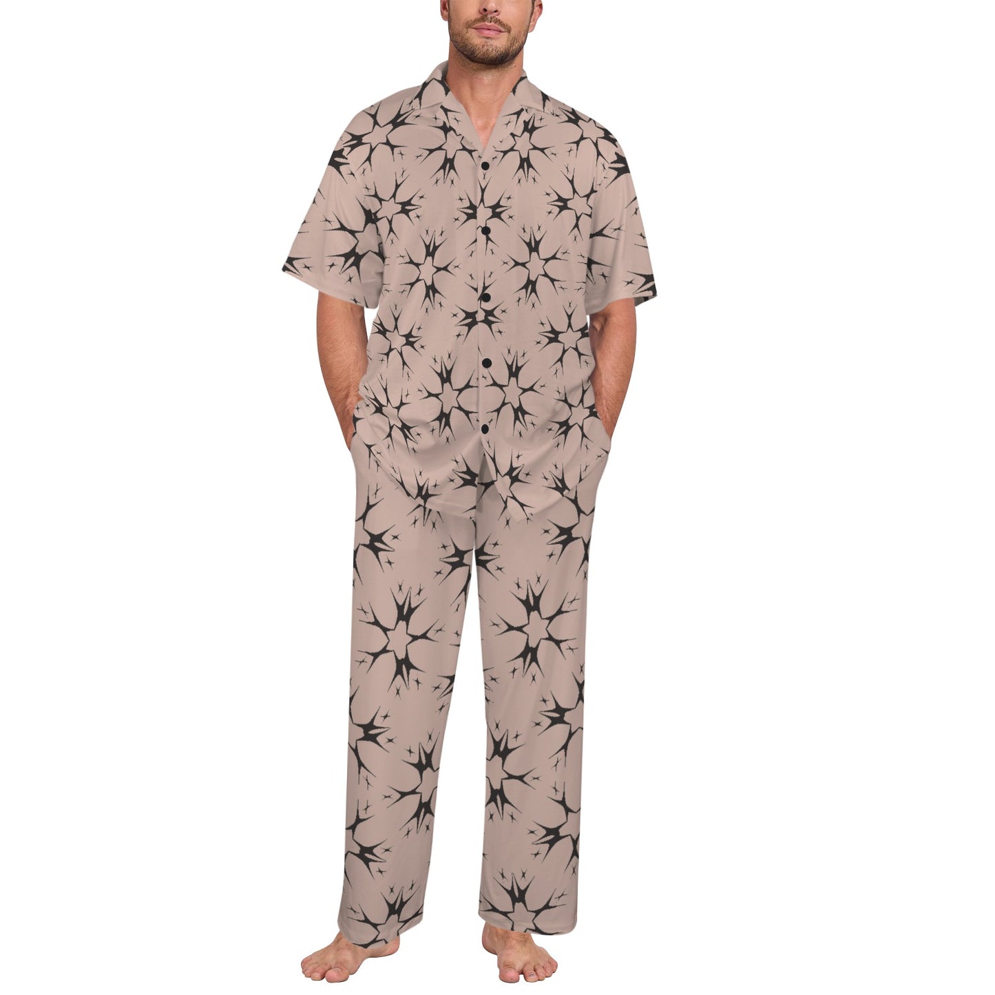 Men's Blush Pink Kaleidoscope Pattern All Over Print V-Neck Pajama Set