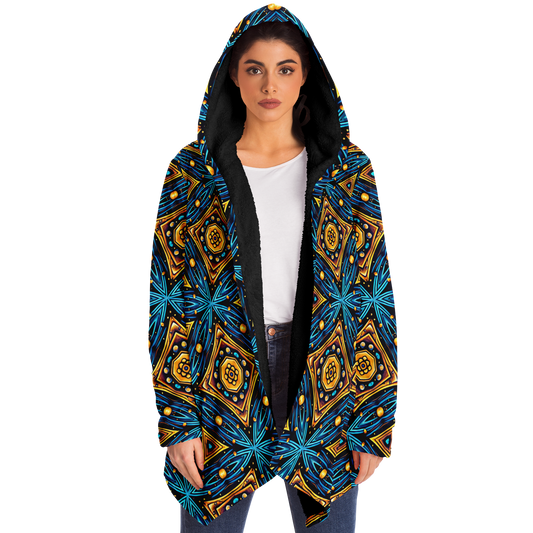 Women's Blue & Gold Geometric Pattern All Over Print Microfleece Cloak
