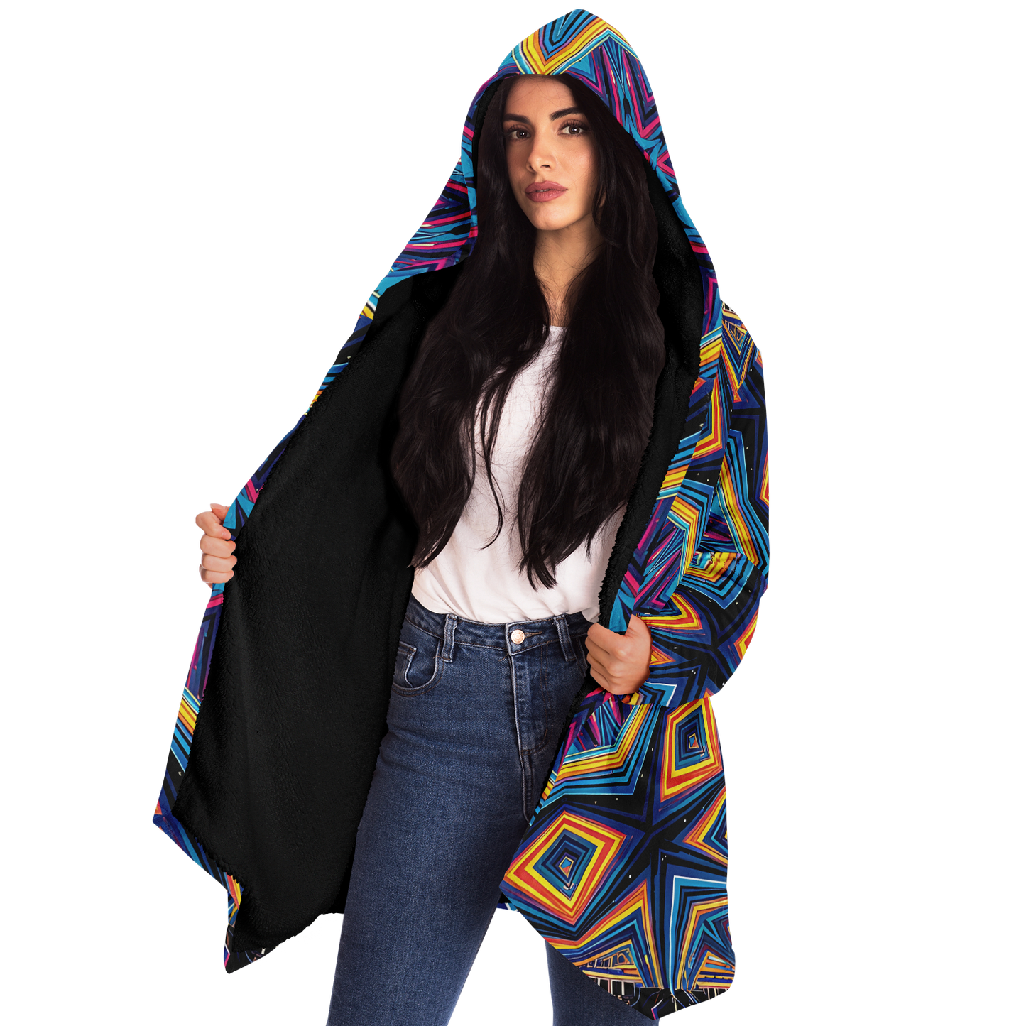 Women's Kaleidoscope Geometric Pattern All Over Print Microfleece Cloak