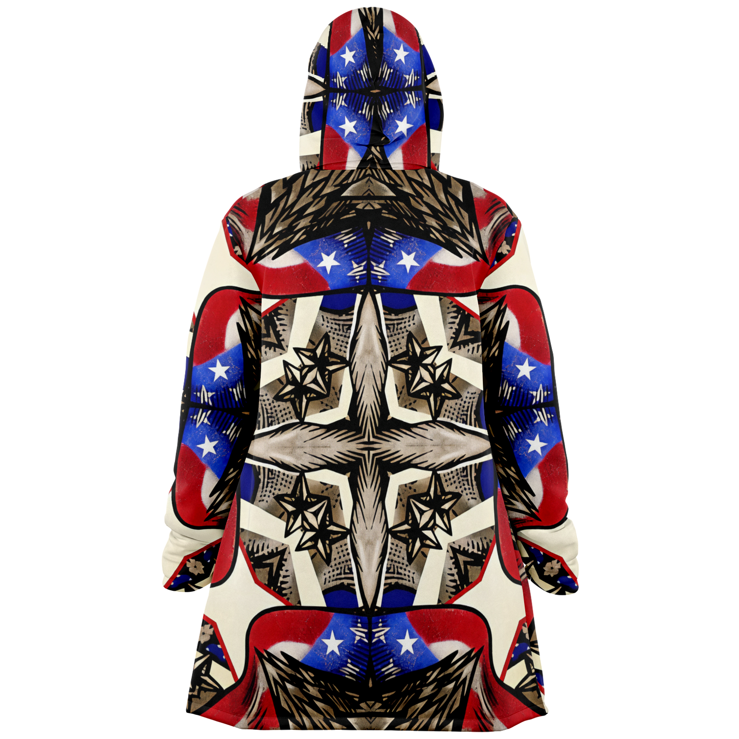 Men's Patriotic Star Kaleidoscope Pattern All-Over Print Microfleece Cloak