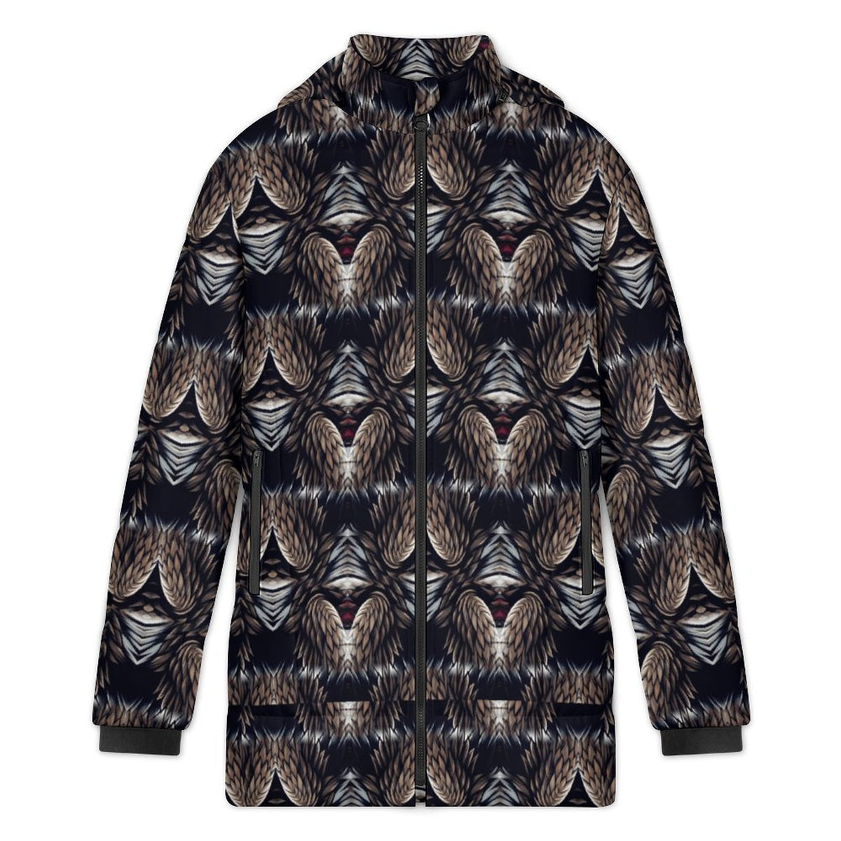 Women's Abstract Dark Kaleidoscope Pattern All Over Print Hooded Puffer Coat