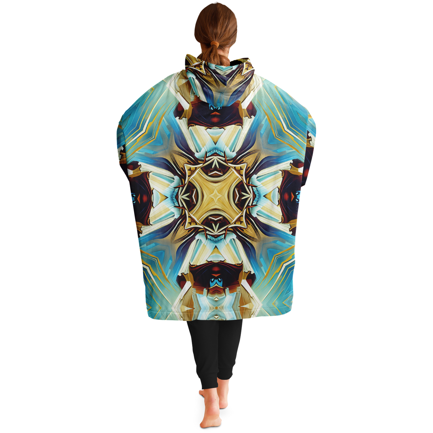Women's Abstract Teal & Gold Pattern All Over Print Snug Hoodie